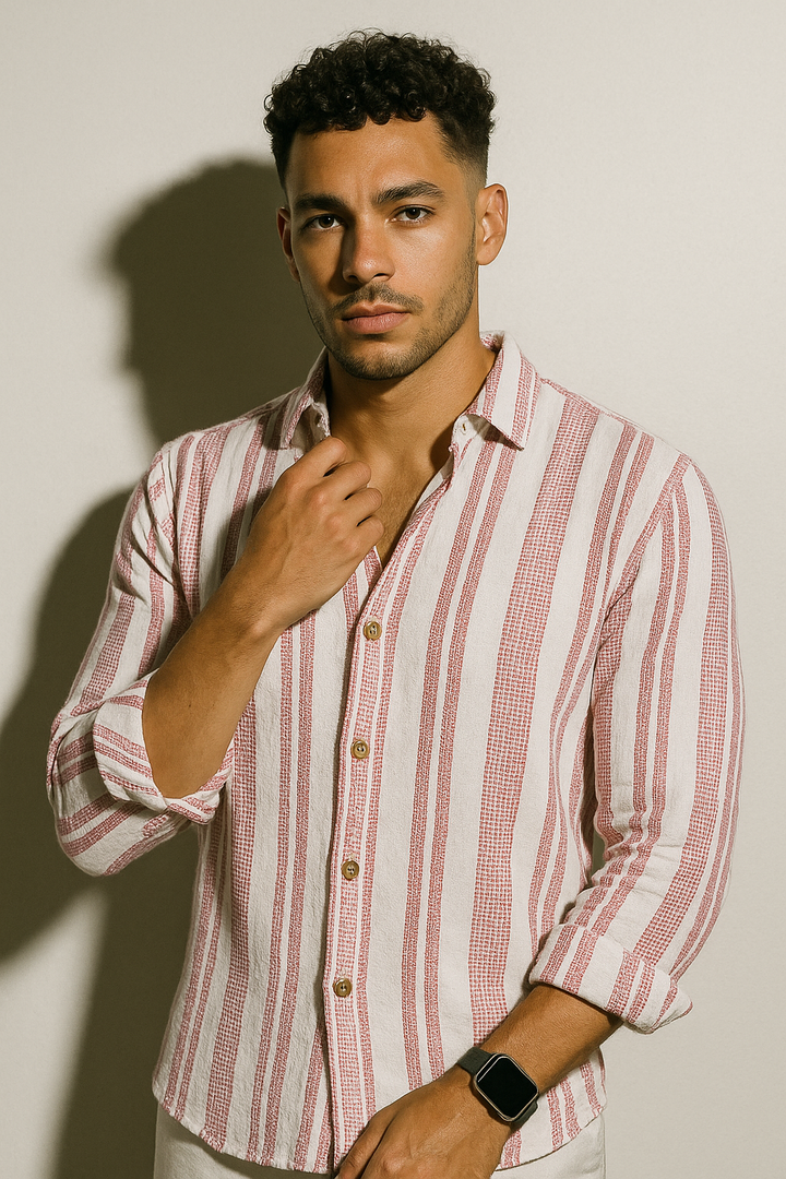 Men’s Long Sleeve Striped Linen Blend Shirt
