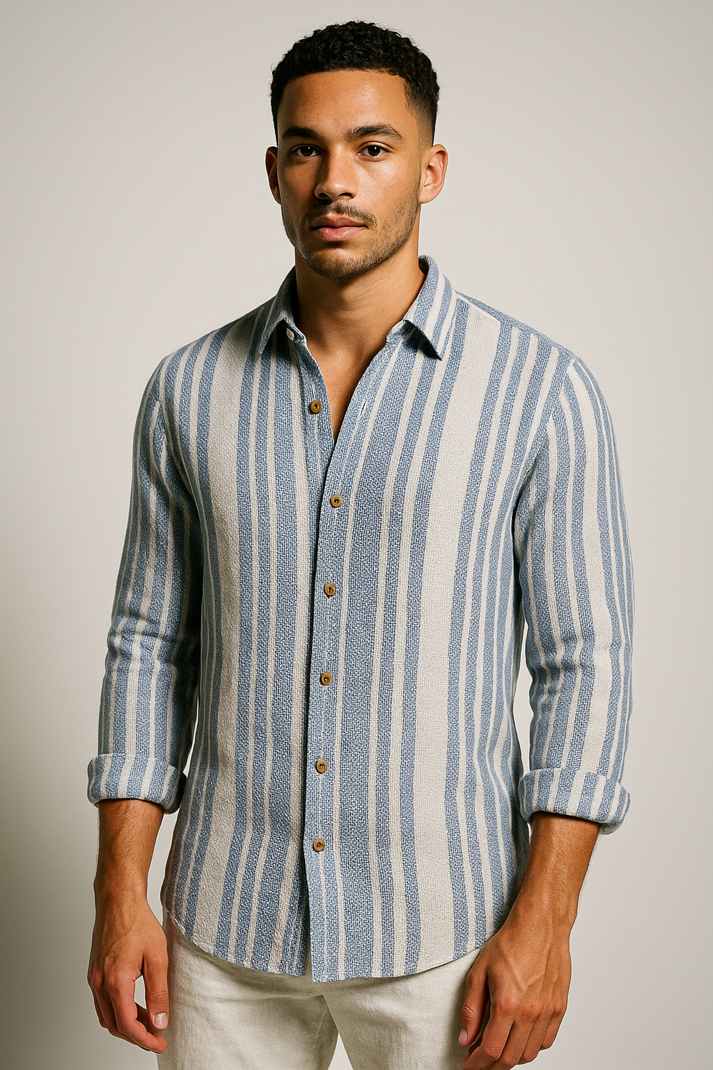 Men’s Long Sleeve Striped Linen Blend Shirt