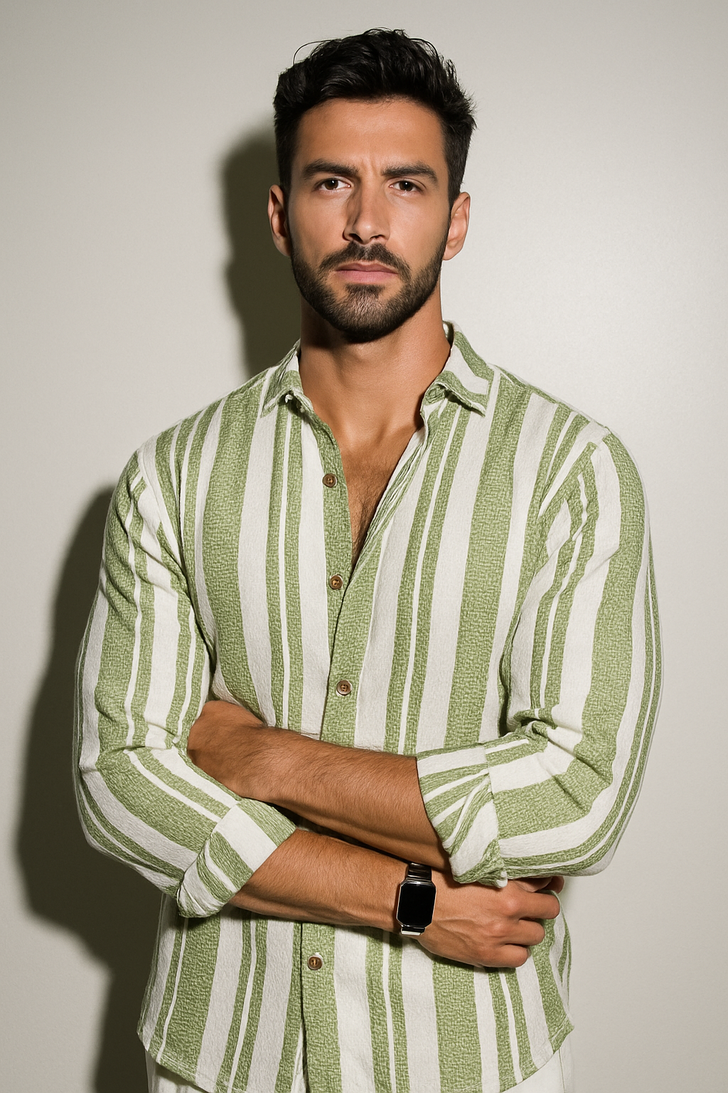 Men’s Long Sleeve Striped Linen Blend Shirt