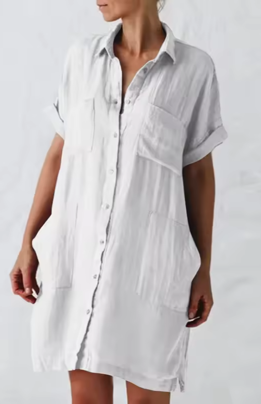 Jillian - Button-Down Shirt Dress with Lapel Collar and Pockets (Plus Size Available)
