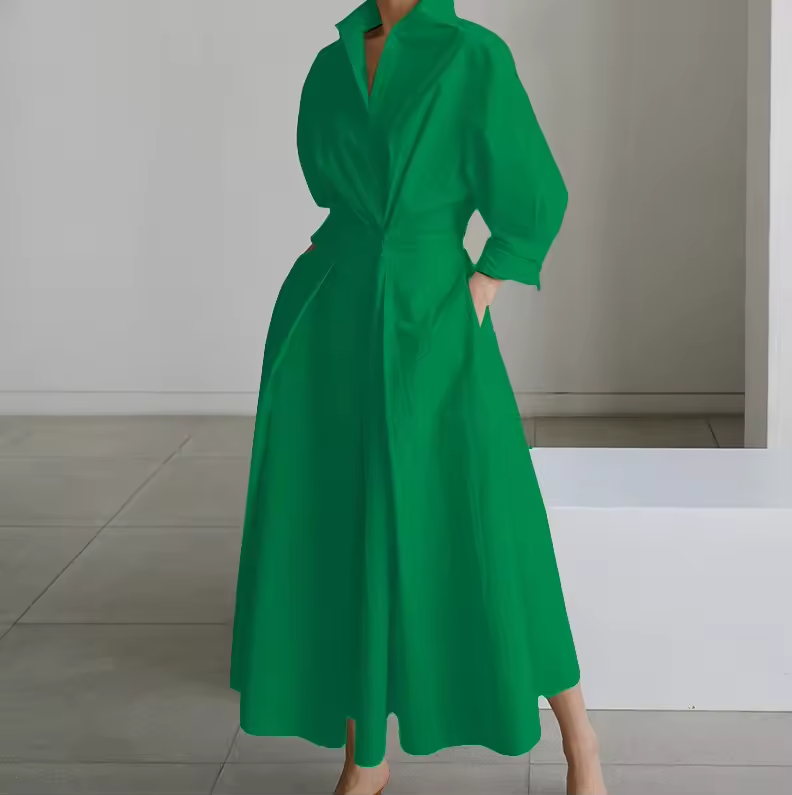 Estelle - Collared Shirt Dress with Button-Down Front and Cinched Waist