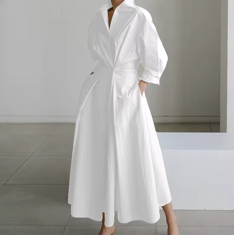 Estelle - Collared Shirt Dress with Button-Down Front and Cinched Waist