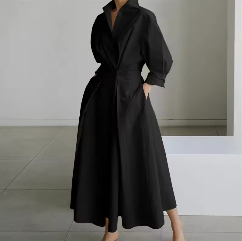 Estelle - Collared Shirt Dress with Button-Down Front and Cinched Waist