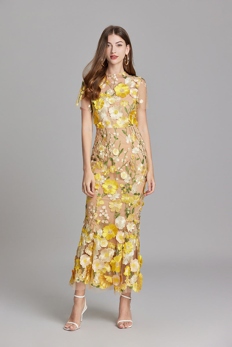 Lisa - Sheer Embroidered Maxi Dress