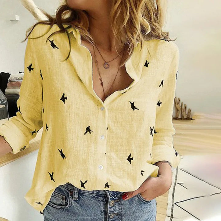 Scarlett - Relaxed Bird-Print Button-Up Blouse