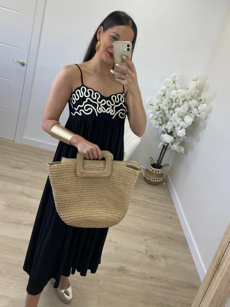 Nixie - Embroidered Sling Maxi Dress