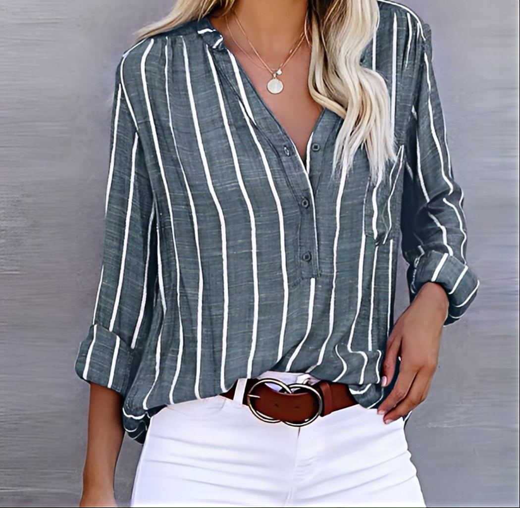 Ellie - Relaxed Fit Striped Button-Down Shirt