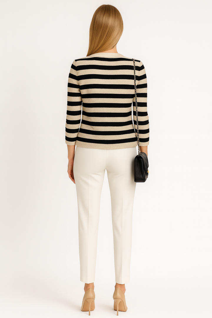 Women’s Black and White Striped Cardigan