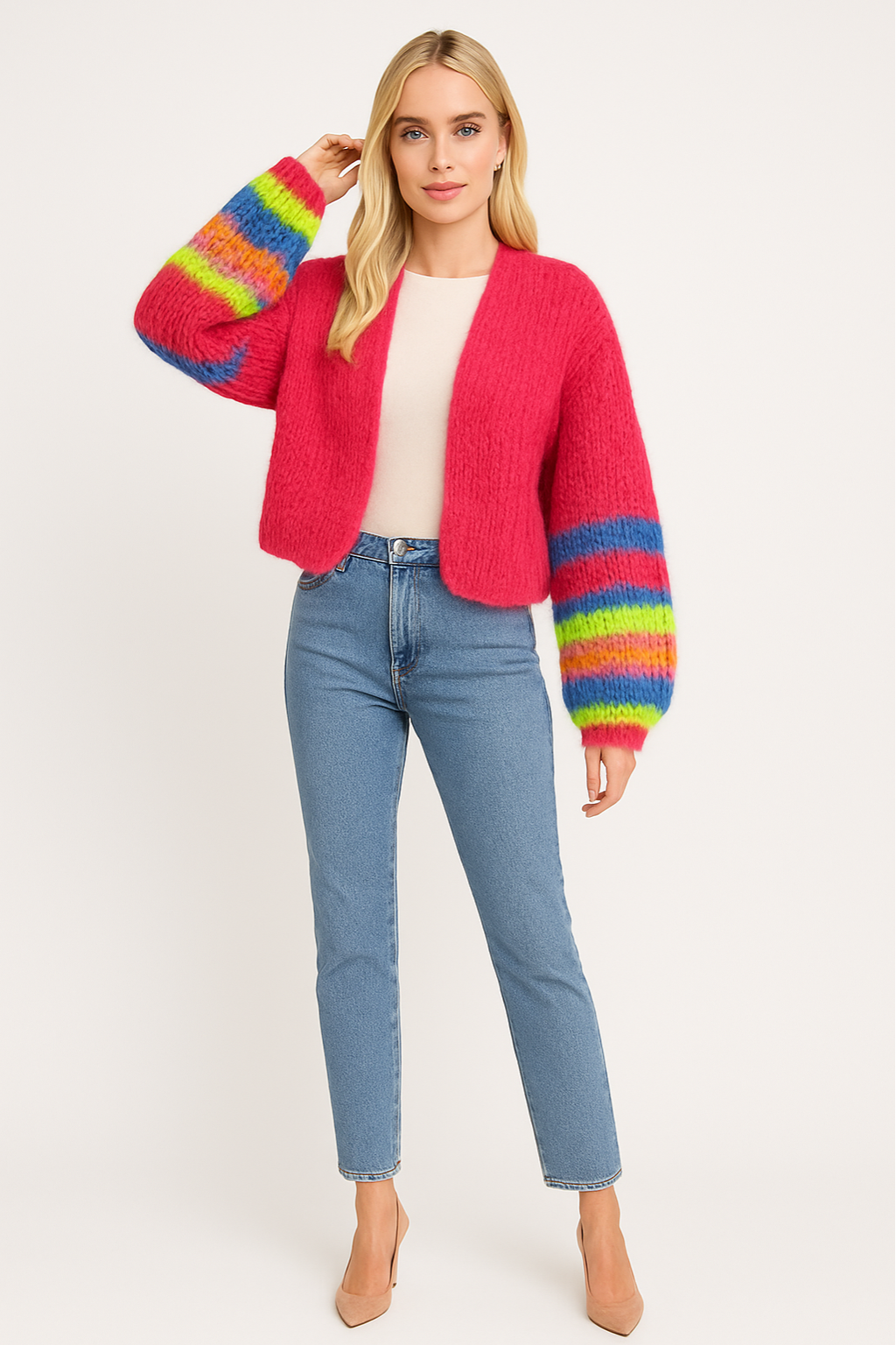 Women's Bold Chunky Knit Cardigan with Open Front Style