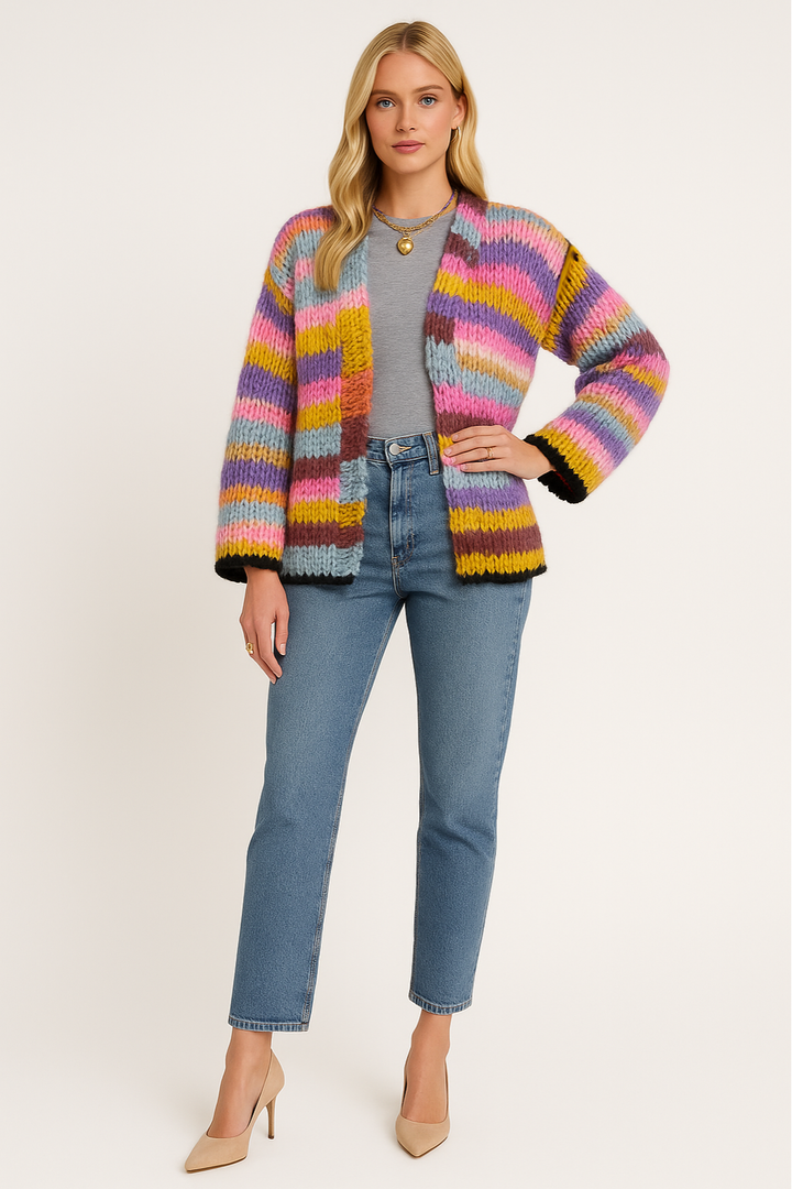 Women's Bold Chunky Knit Cardigan with Open Front Style