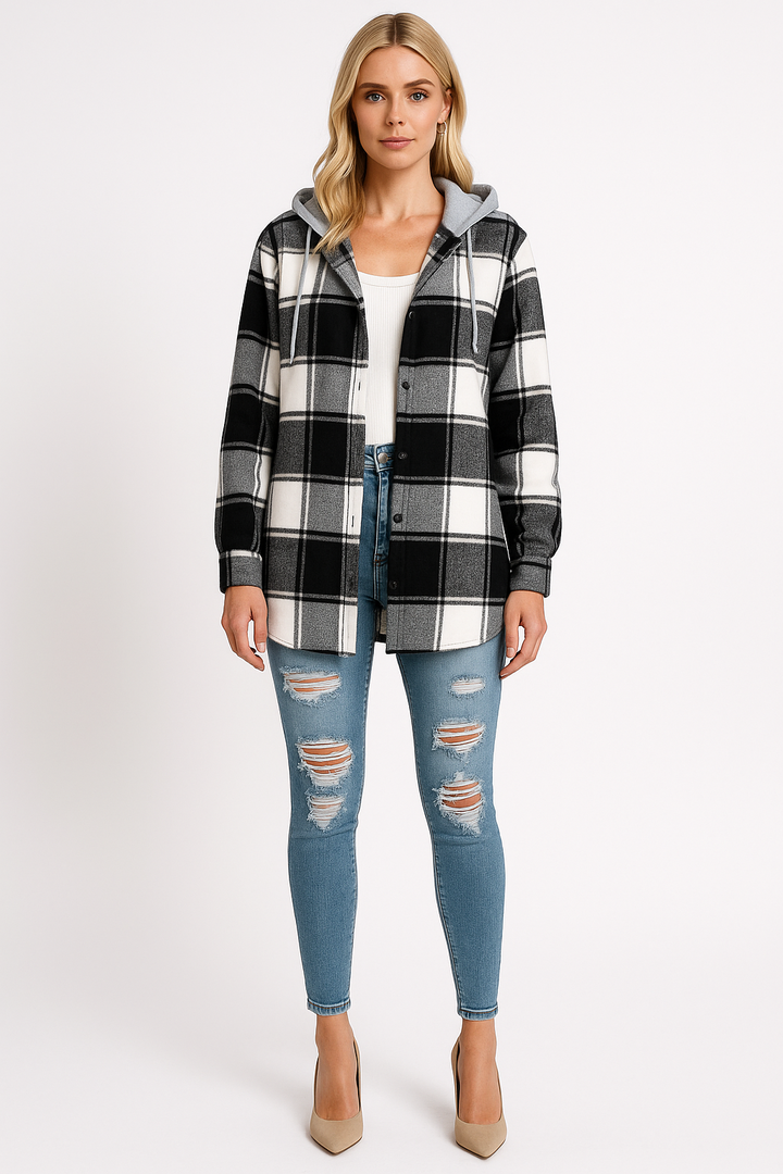 Women’s Checkered Hooded Jacket