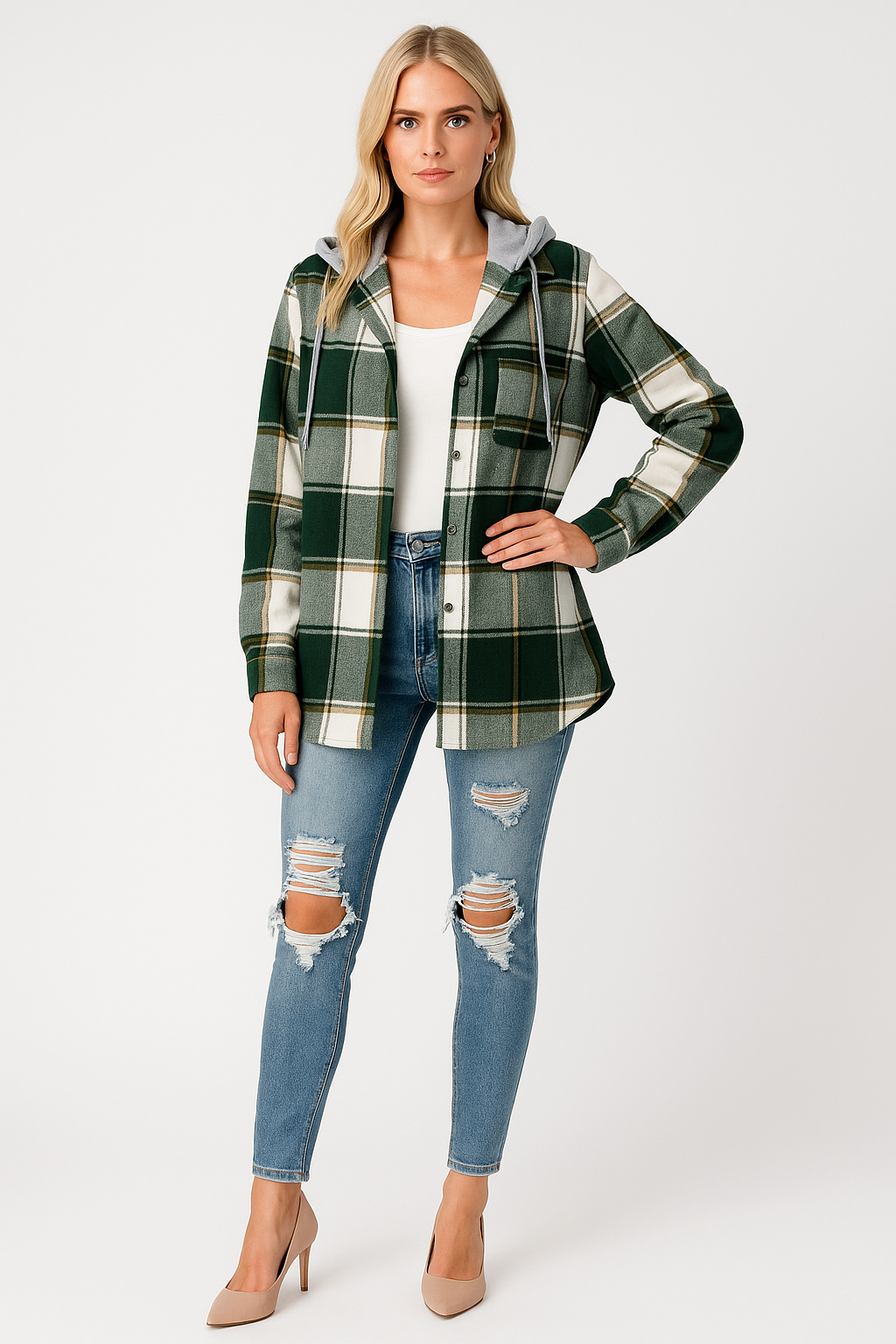 Women’s Checkered Hooded Jacket