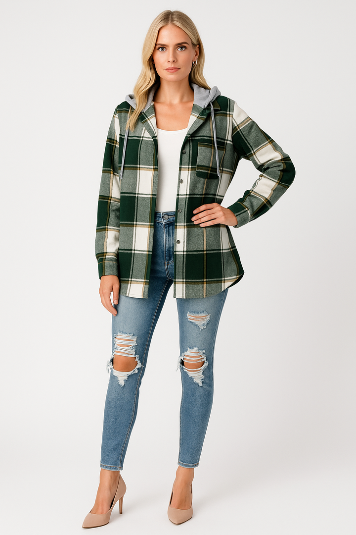 Women’s Checkered Hooded Jacket
