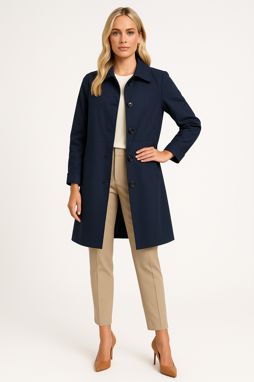 Women's Classic Belted Trench Coat with Timeless Collar