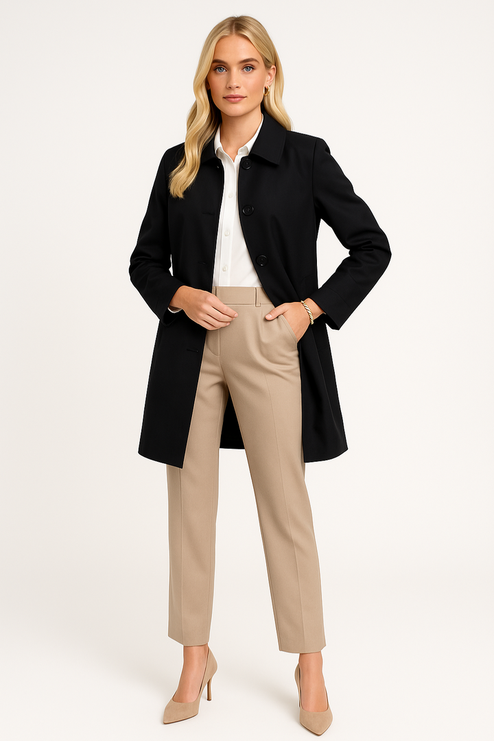Women's Classic Belted Trench Coat with Timeless Collar