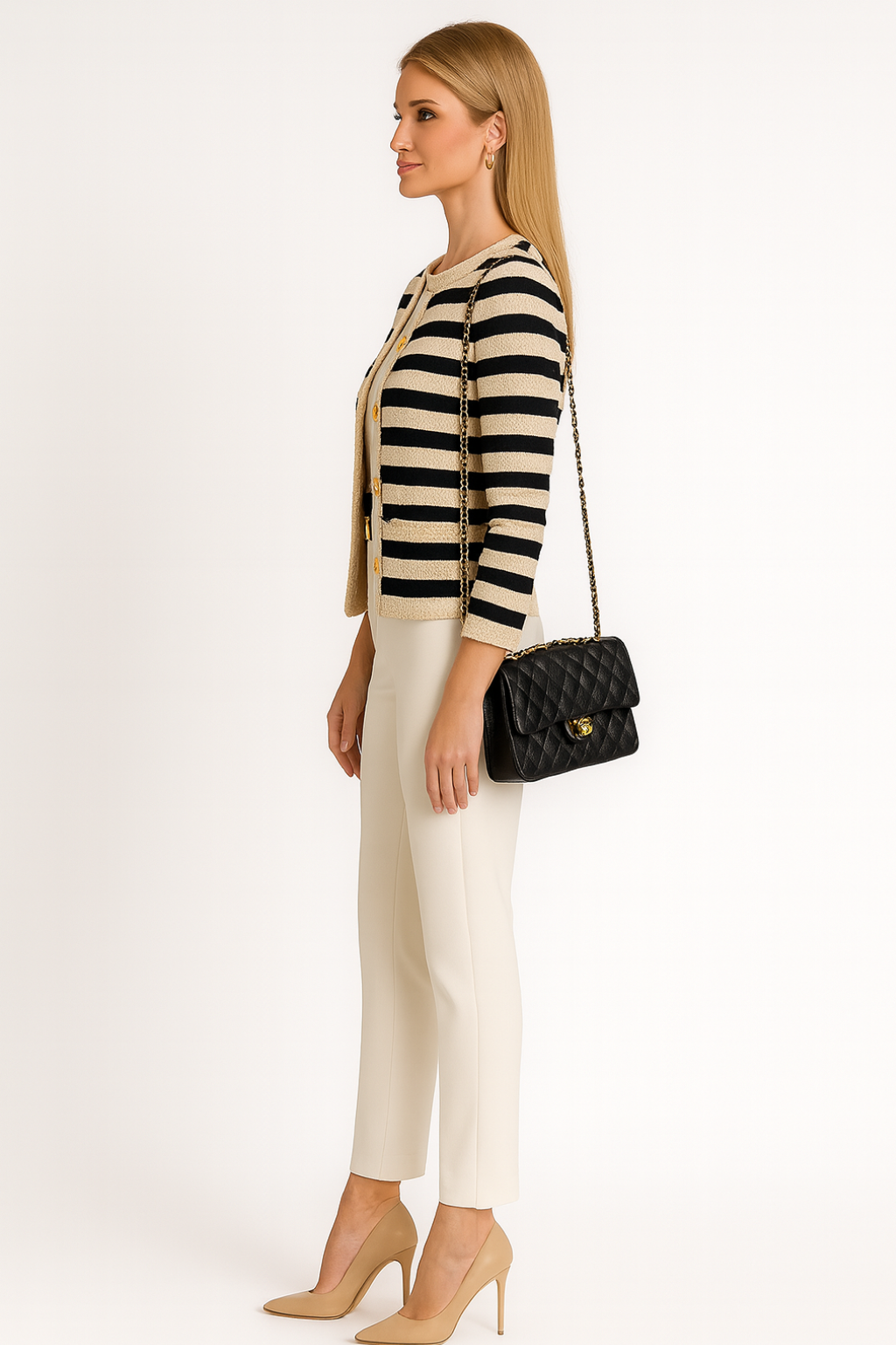 Women’s Black and White Striped Cardigan