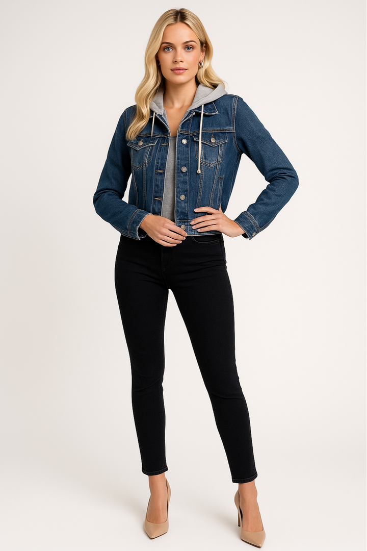 Women's Cropped Denim Jacket with Hood