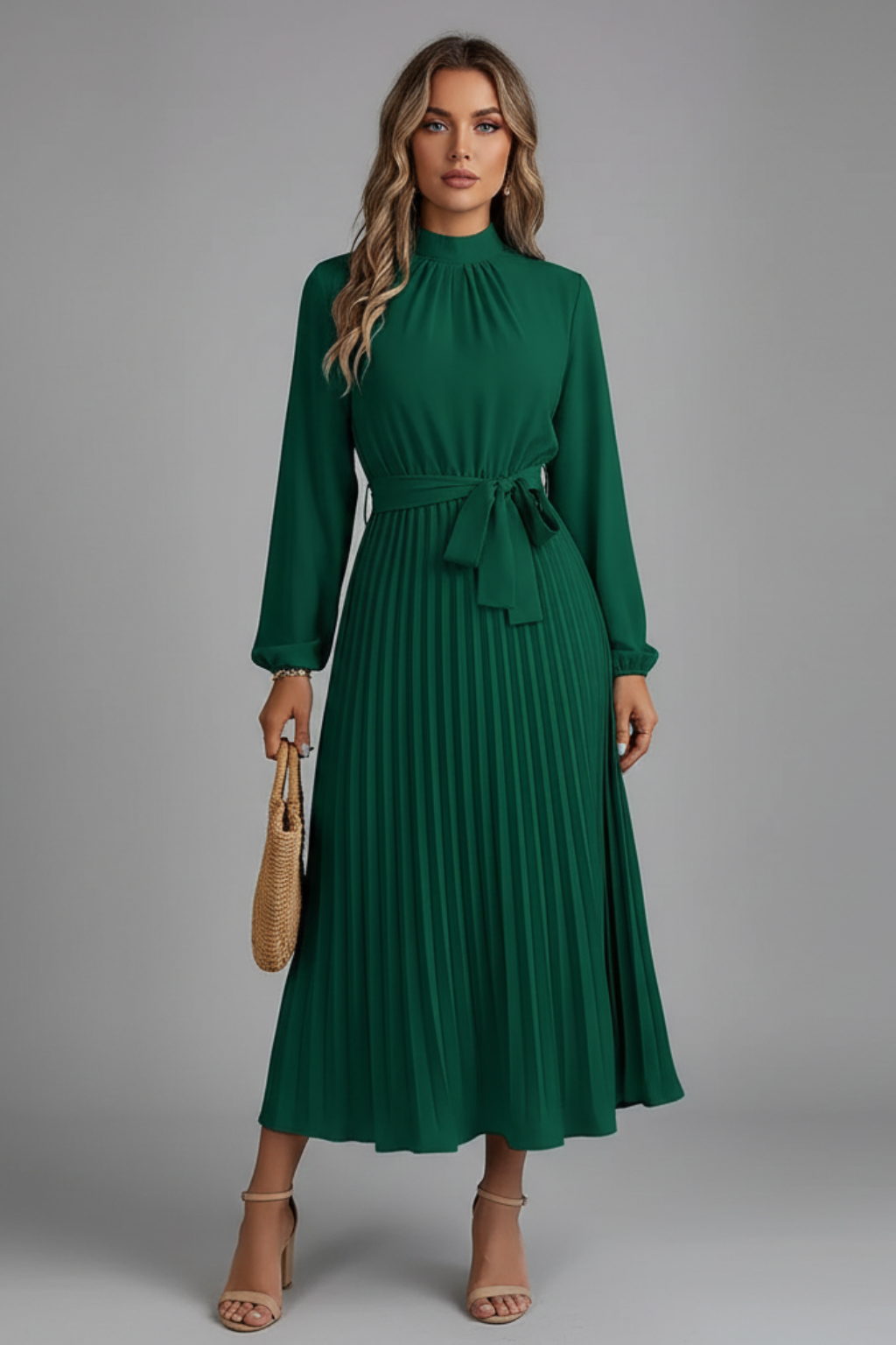 Women’s Elegant Pleated Midi Dress