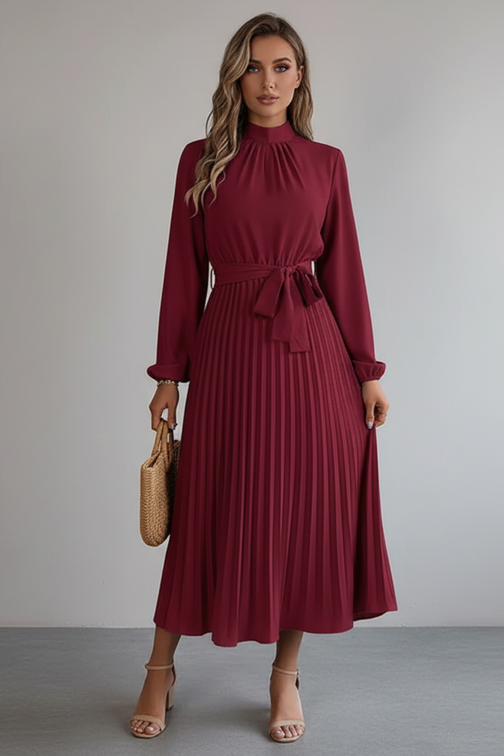 Women’s Elegant Pleated Midi Dress