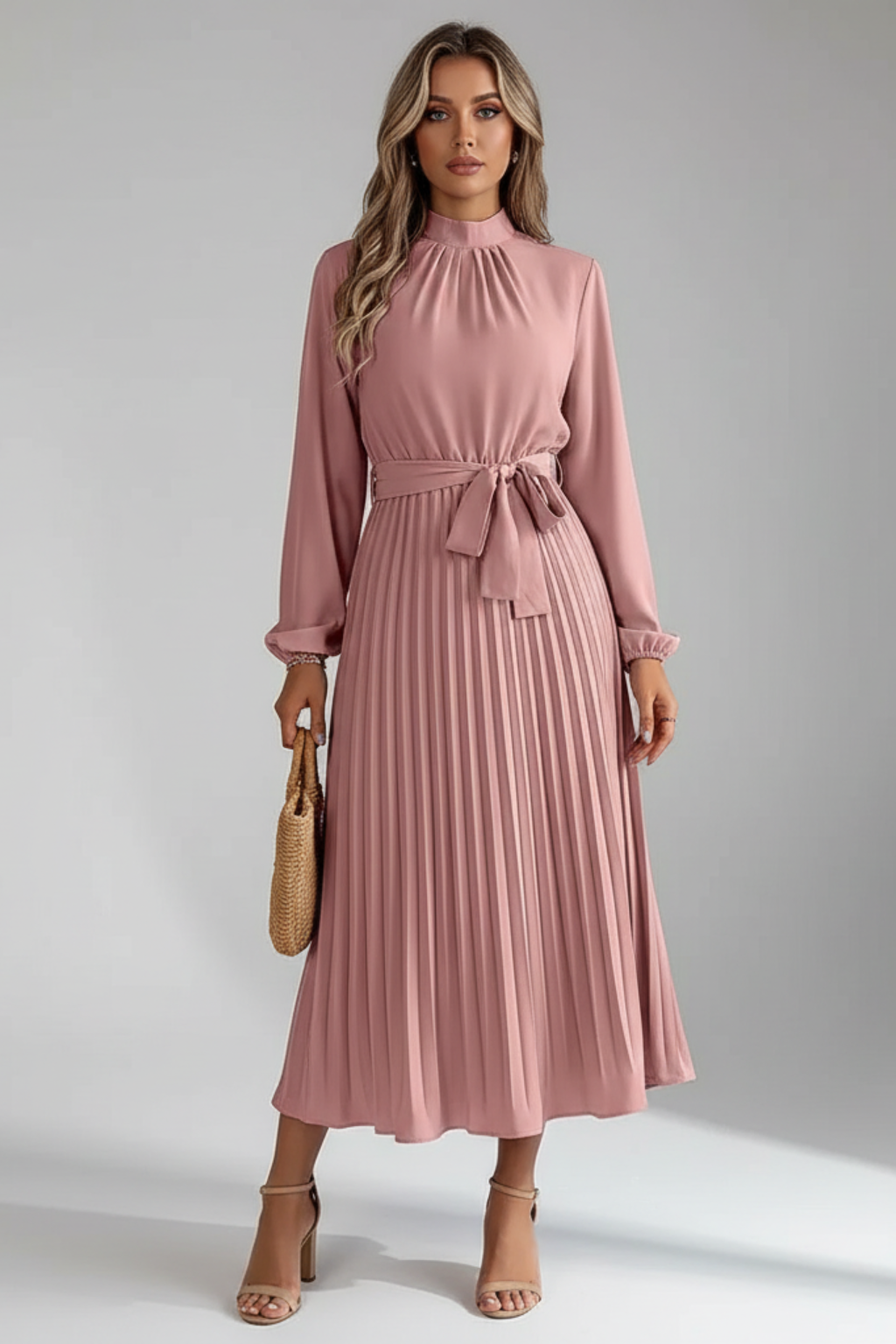 Women’s Elegant Pleated Midi Dress