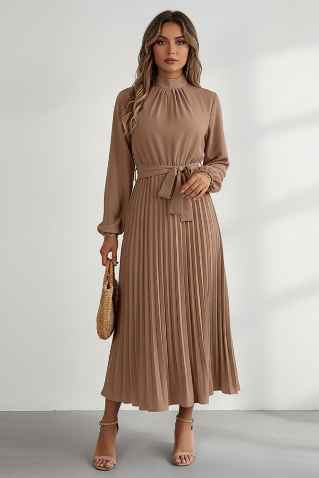 Women’s Elegant Pleated Midi Dress