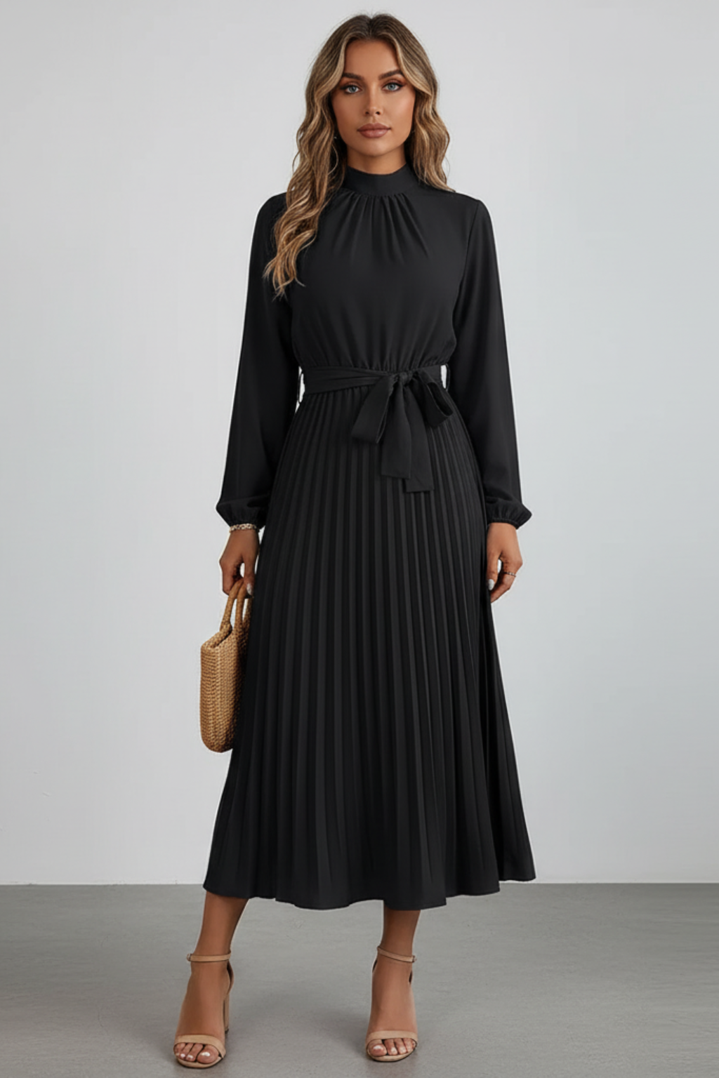 Women’s Elegant Pleated Midi Dress