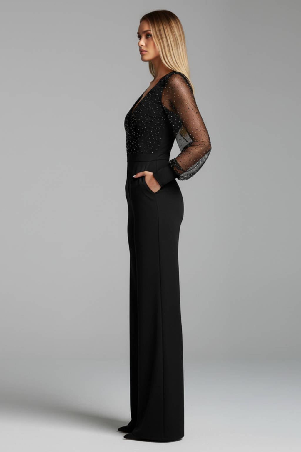 Women’s Glitter V-Neck Jumpsuit with Subtle Shimmer