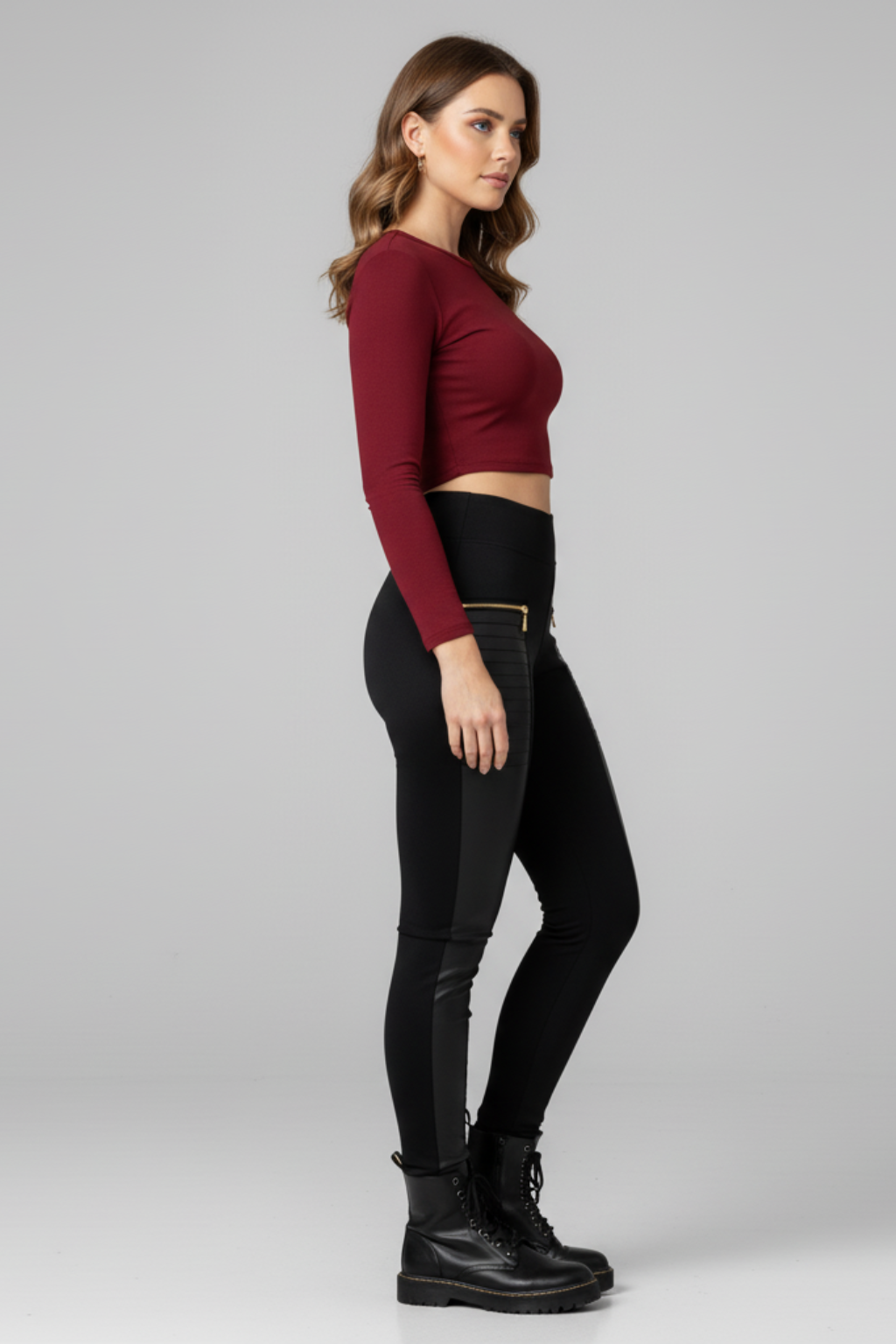 Women’s High-Waist Faux Leather Leggings with Zipper Accents