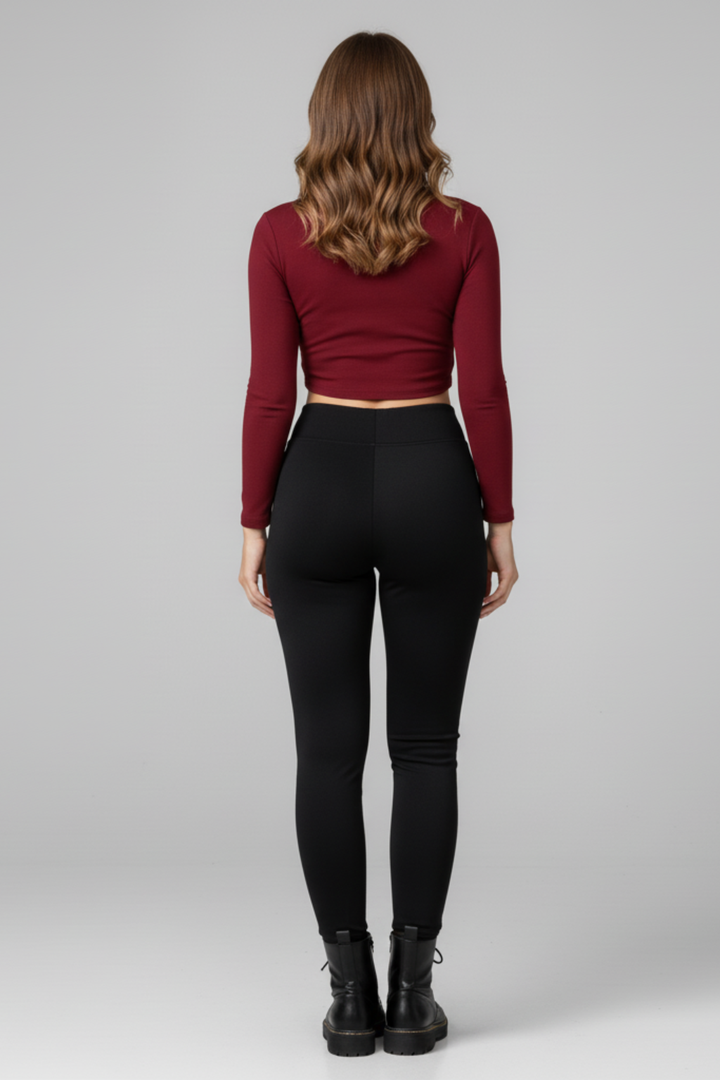 Women’s High-Waist Faux Leather Leggings with Zipper Accents