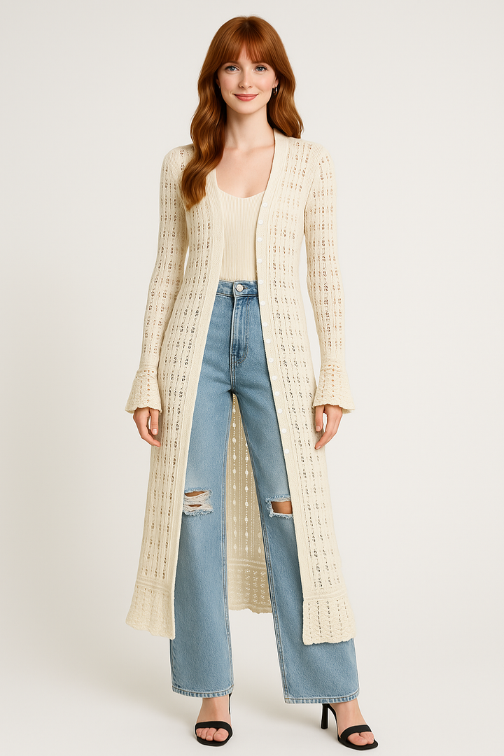 Women’s Hollow Knit Long Cardigan
