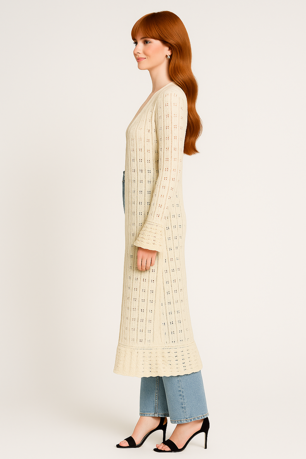 Women’s Hollow Knit Long Cardigan