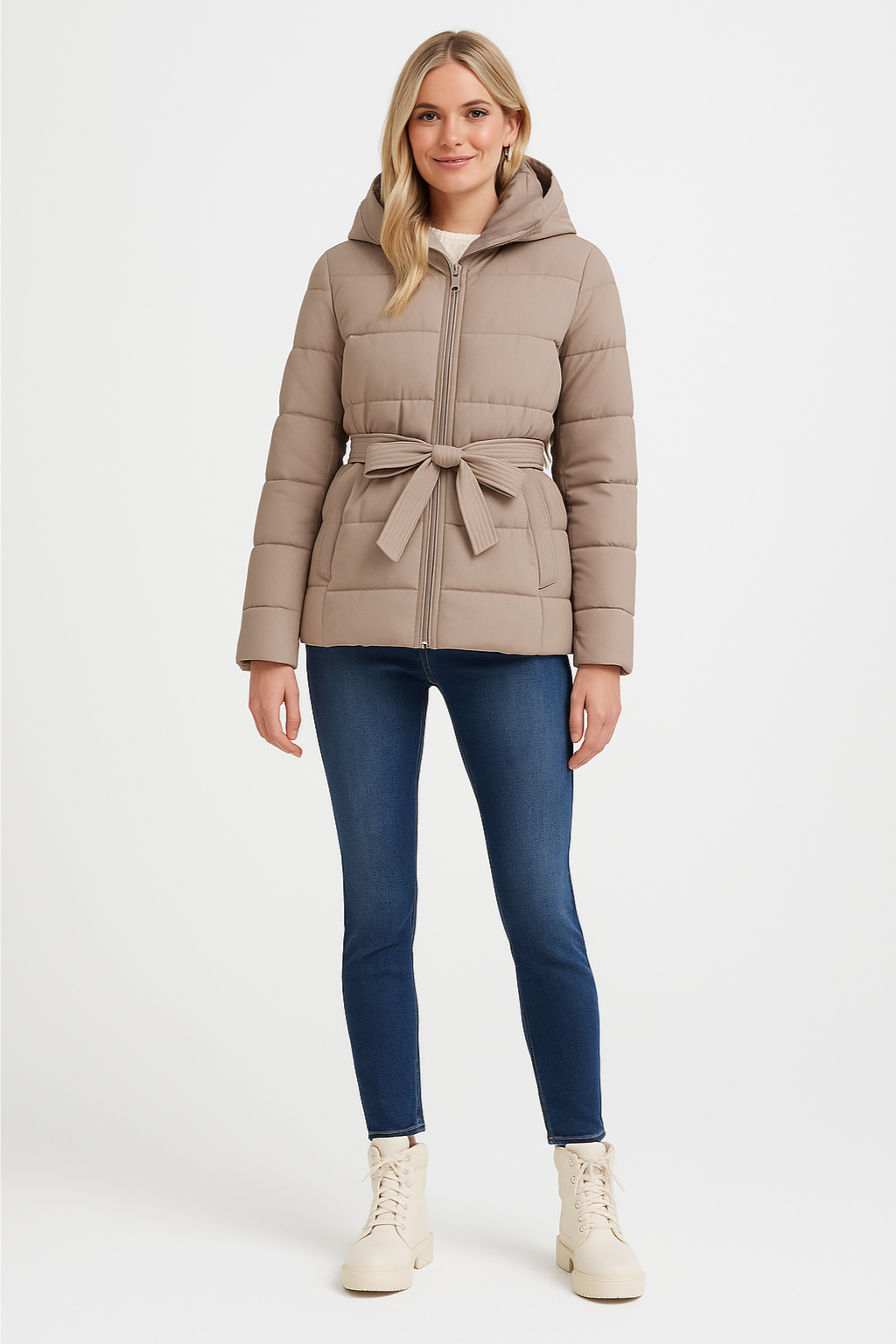 Women’s Hooded Belted Quilted Puffer Jacket
