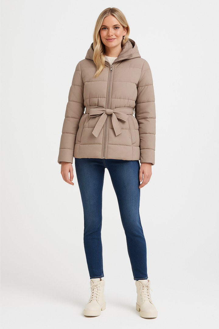 Women’s Hooded Belted Quilted Puffer Jacket