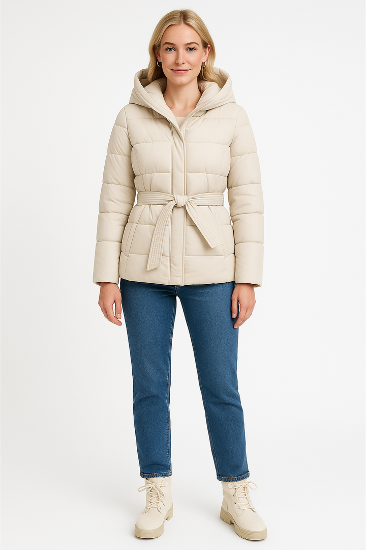 Women’s Hooded Belted Quilted Puffer Jacket
