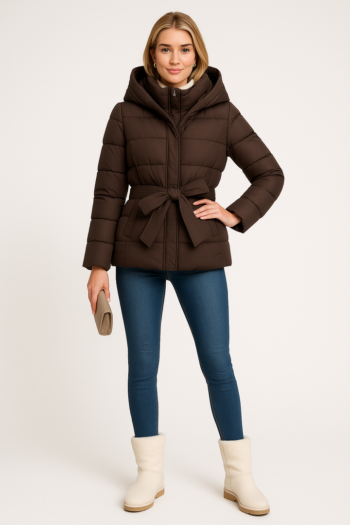 Women’s Hooded Belted Quilted Puffer Jacket