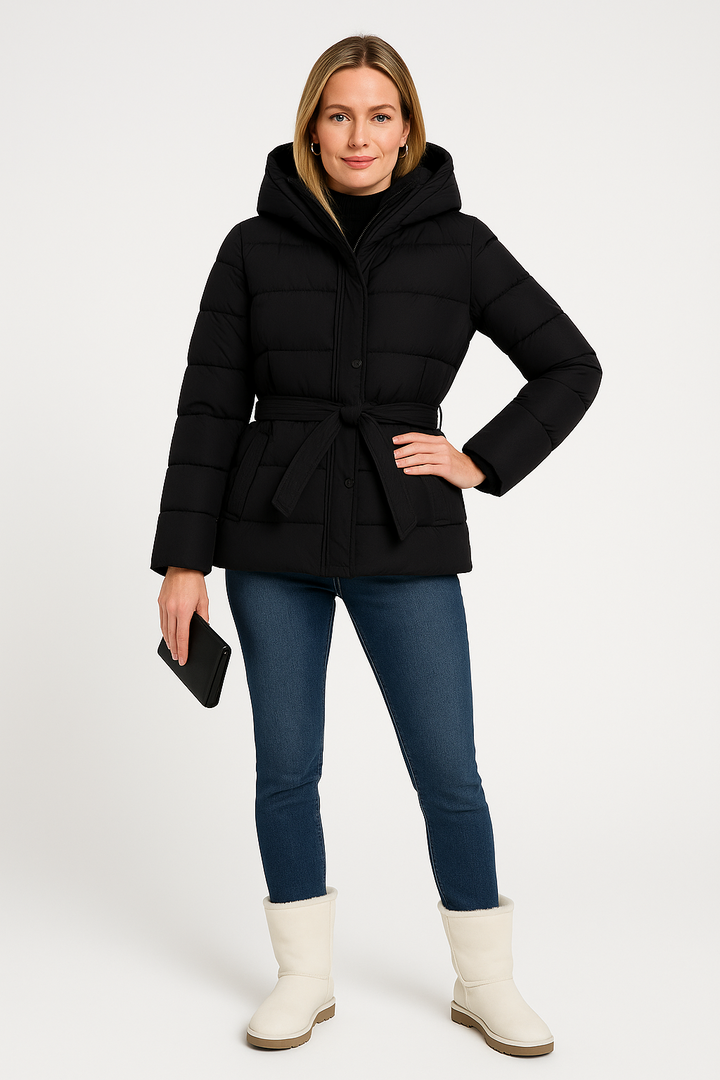 Women’s Hooded Belted Quilted Puffer Jacket