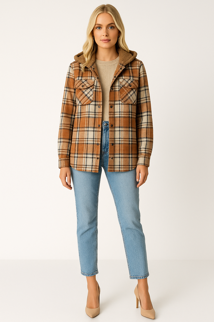 Women's Hooded Plaid Winter Coat