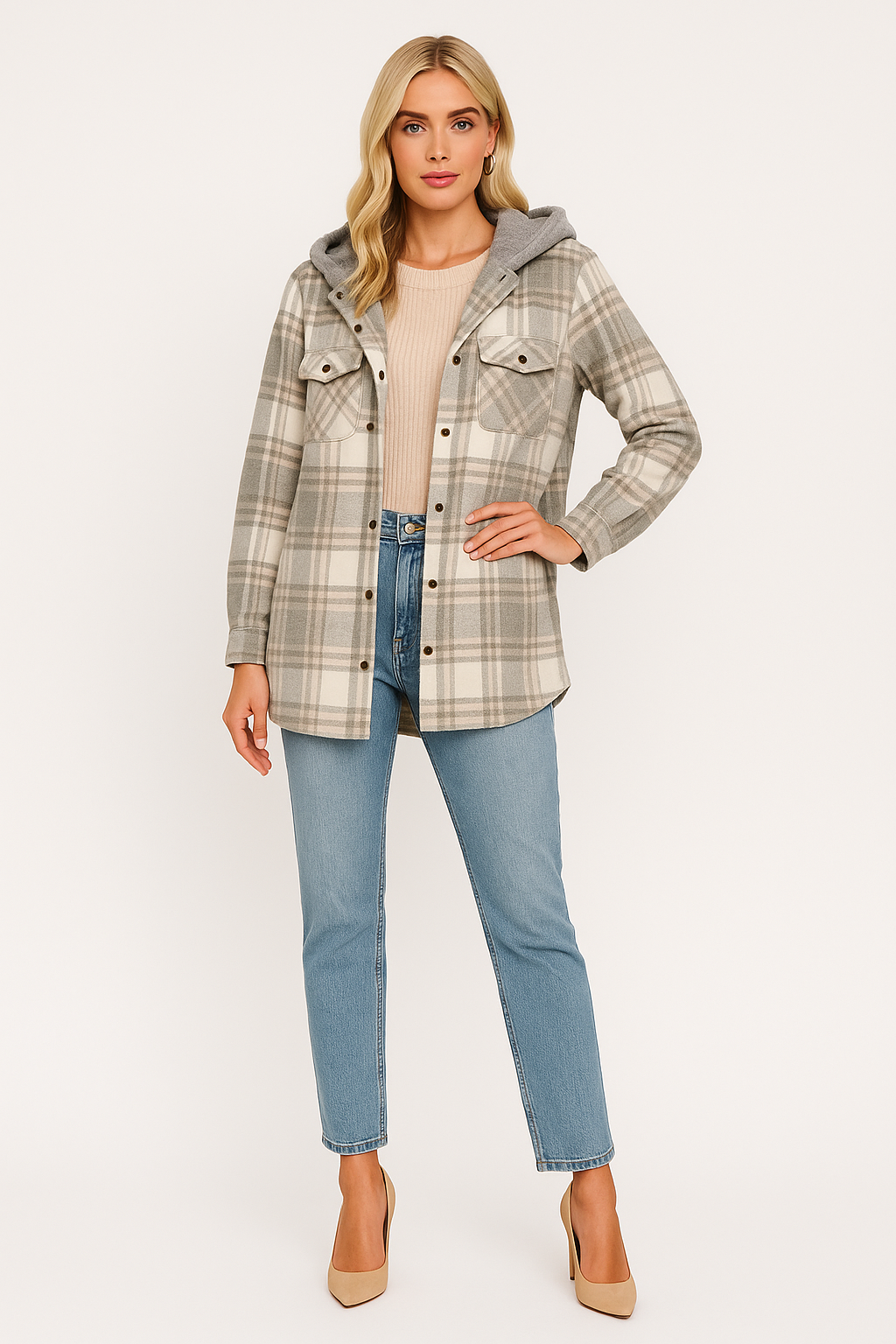 Women's Hooded Plaid Winter Coat