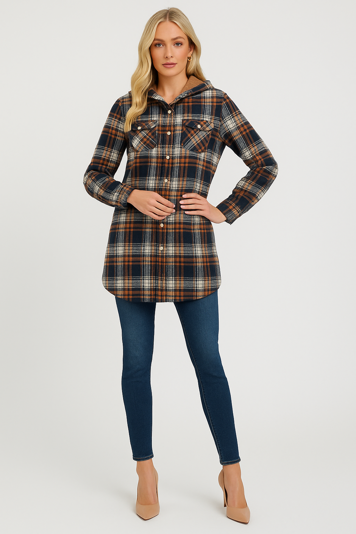 Women's Hooded Plaid Winter Coat