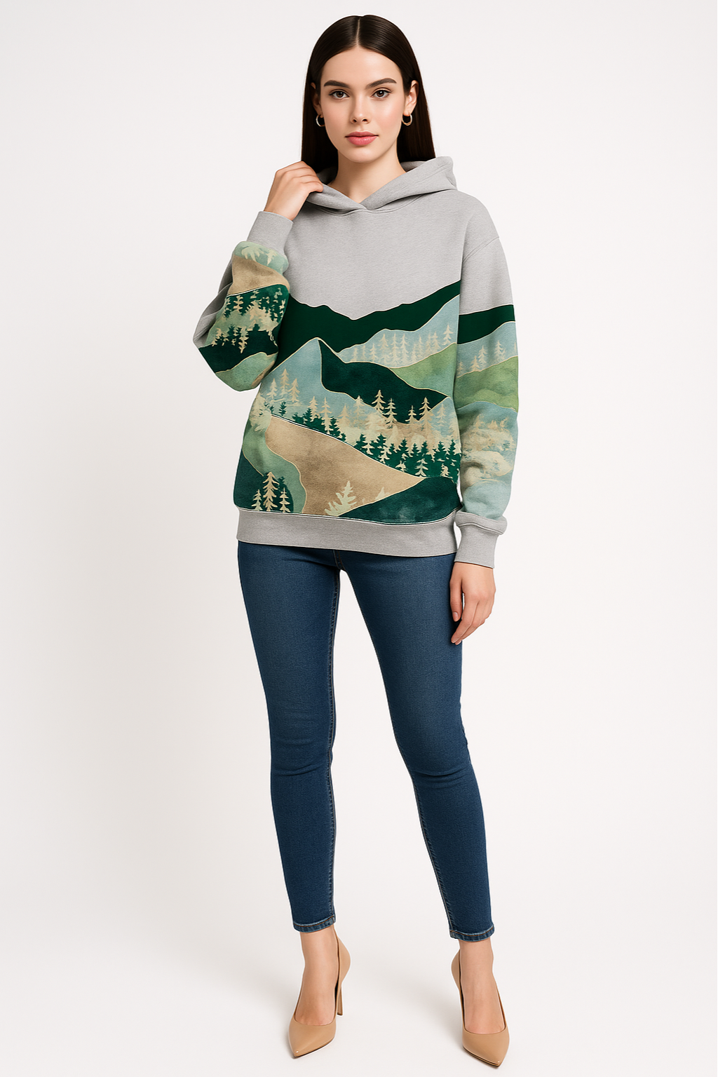 Women's Hoodie with Mountain Print