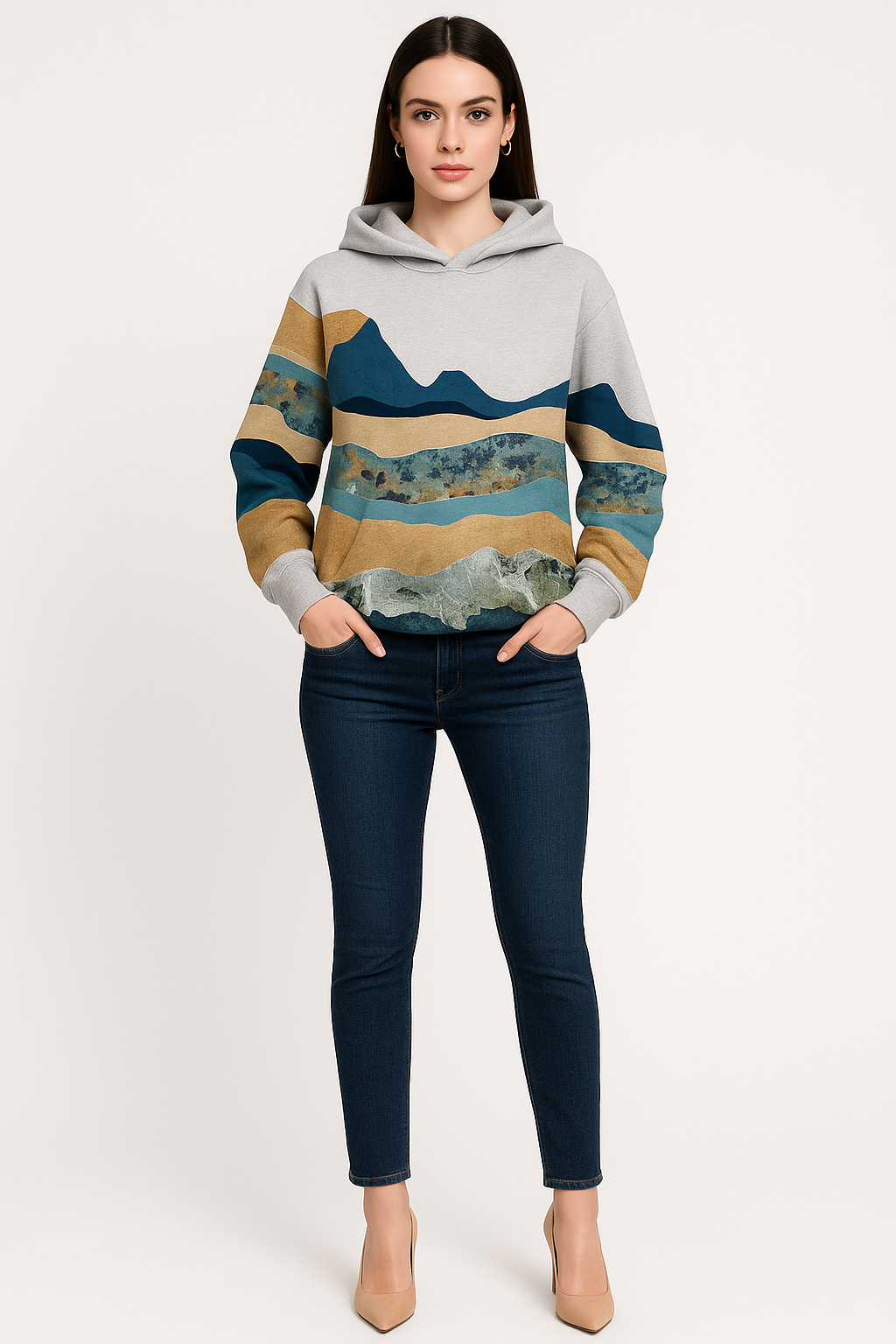 Women's Hoodie with Mountain Print