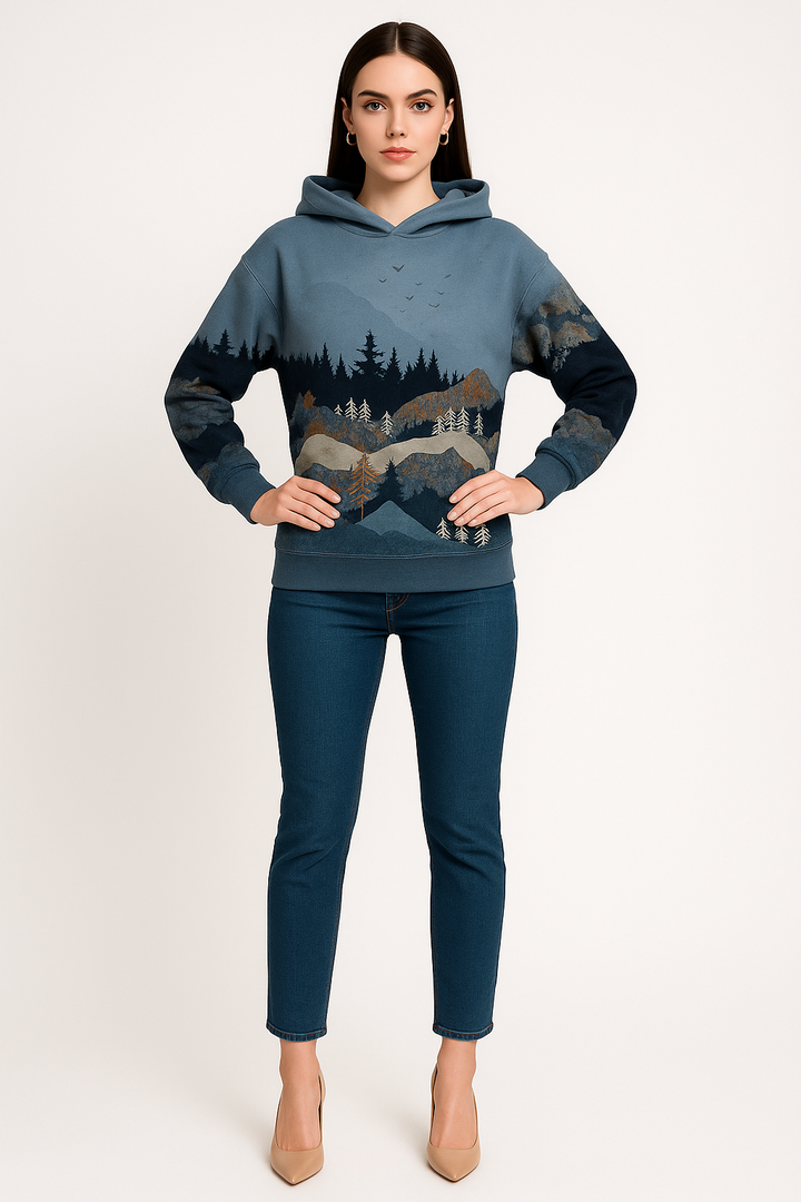 Women's Hoodie with Mountain Print