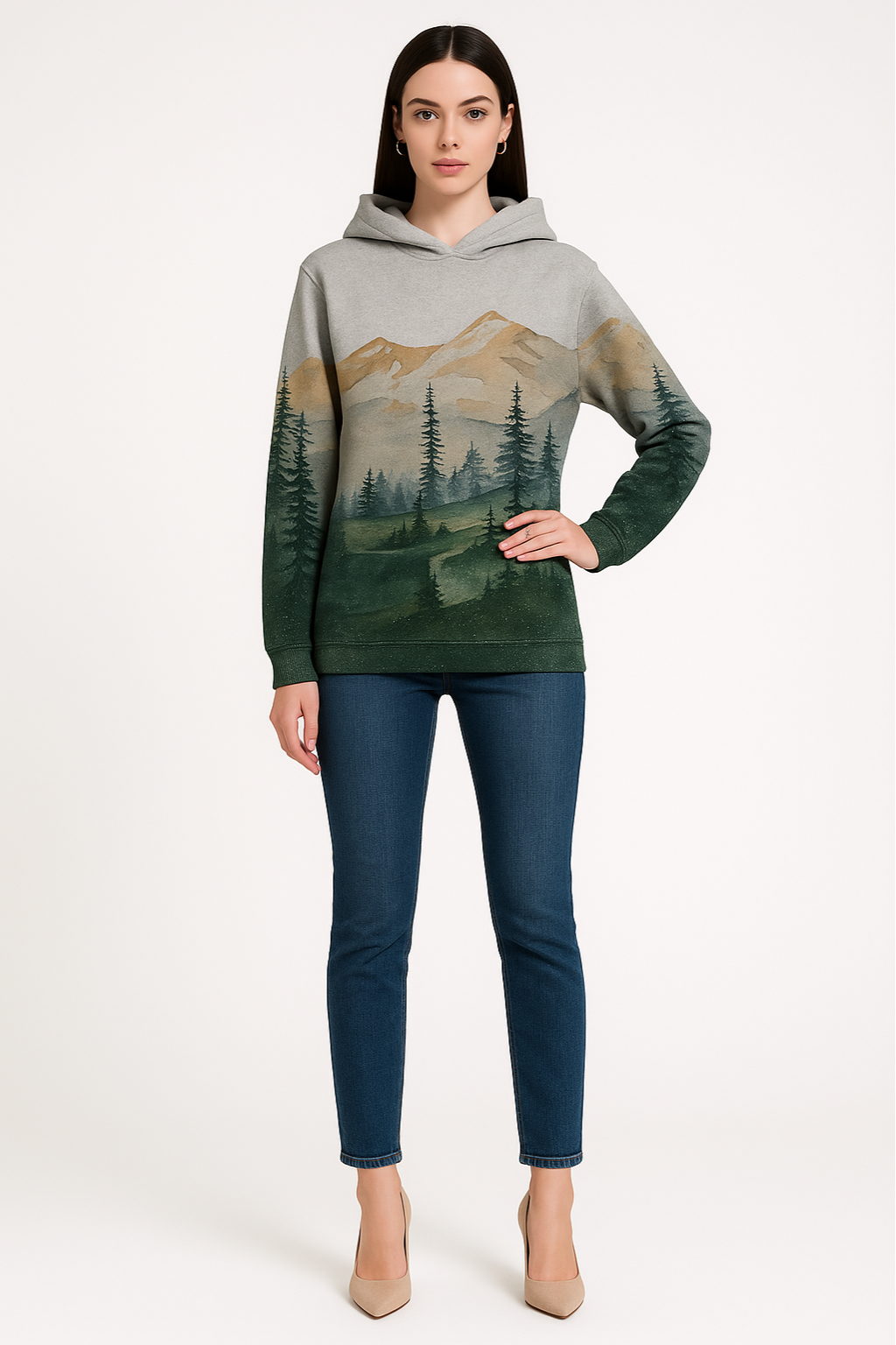 Women's Hoodie with Mountain Print