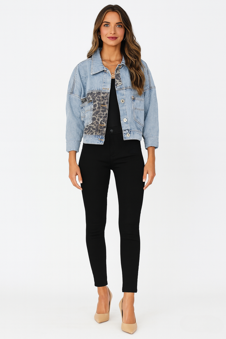 Women’s Leopard Trim Denim Jacket