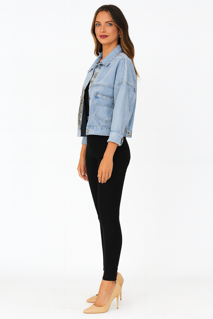Women’s Leopard Trim Denim Jacket