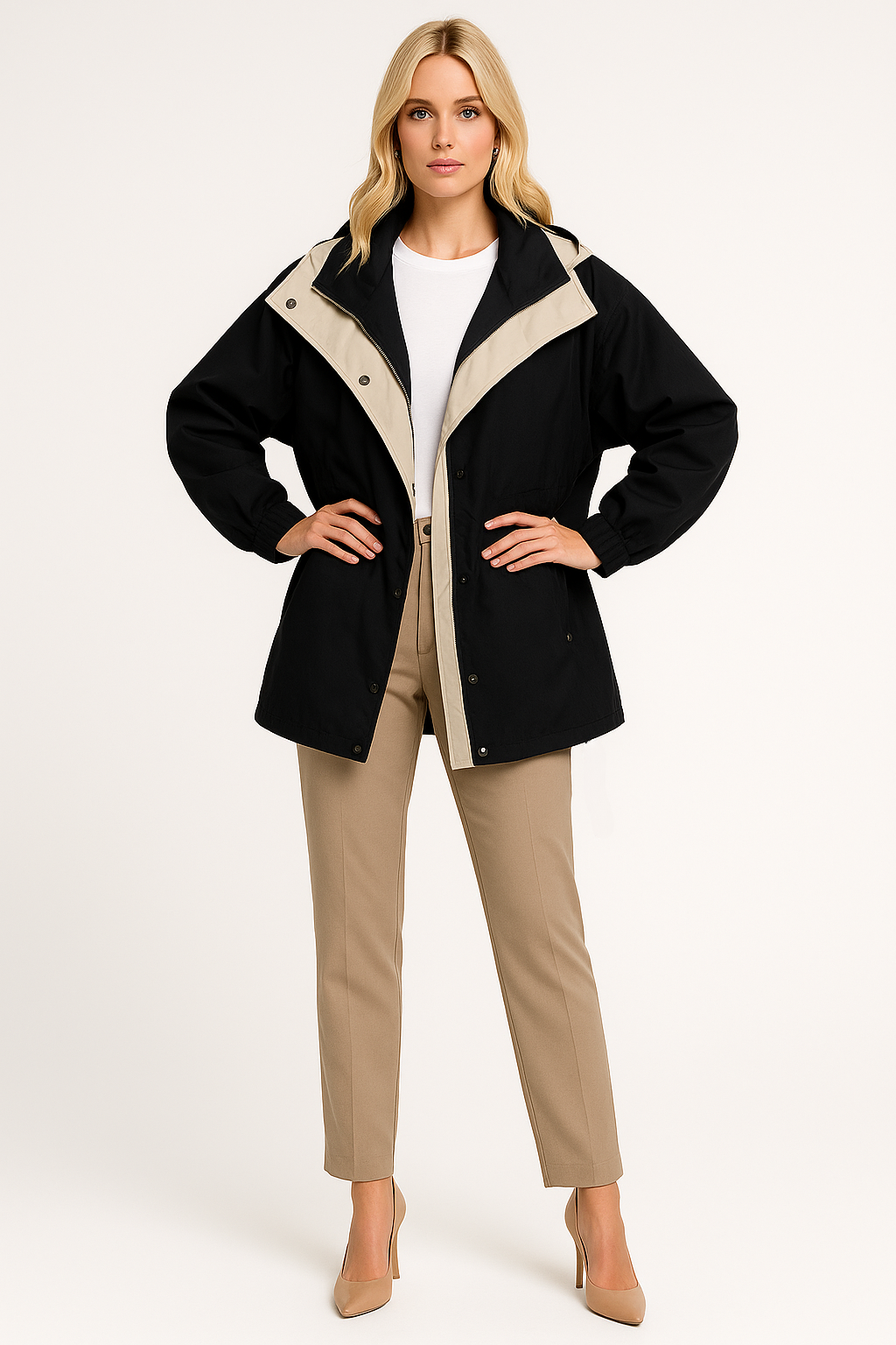 Women's Lightweight Windbreaker Jacket with Layered Hood