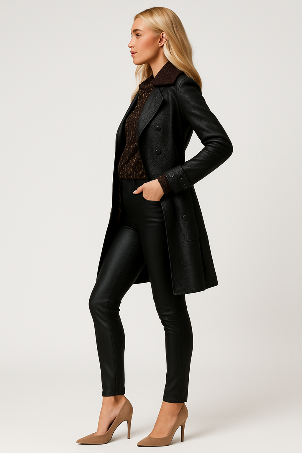 Women's Long Leather Trench Coat