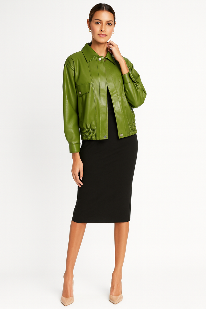 Women’s Oversized Jacket with Zip Front and Flap Pockets