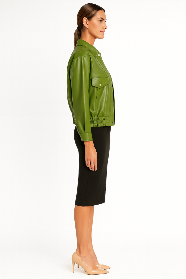 Women’s Oversized Jacket with Zip Front and Flap Pockets