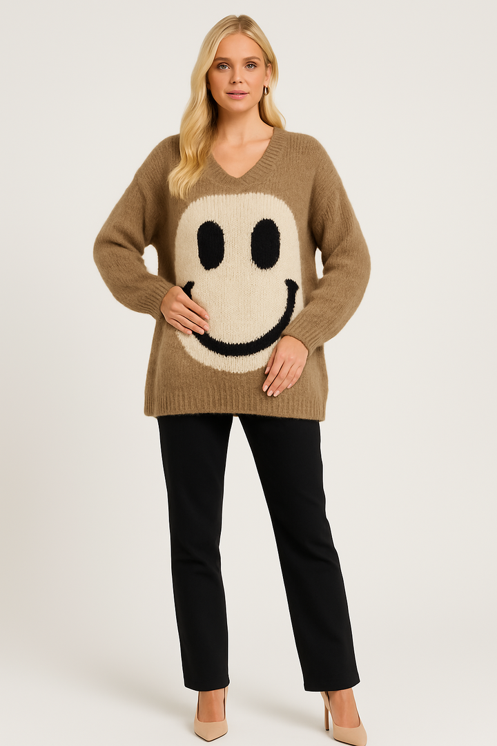 Women's Oversized Smiley Knit Sweater